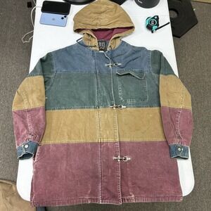 Climate Zone Hooded Jacket Mens M Multi Color Canvas Colorblock Lobster Clasp